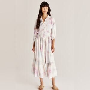 Z Supply Tanya Blurred White Pink Floral Button Front Maxi Dress Size Small